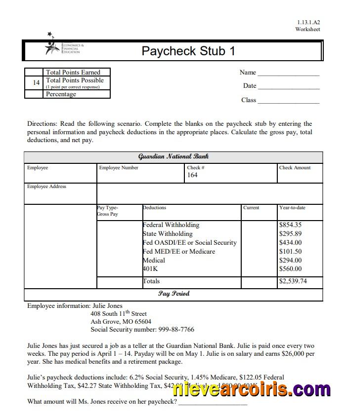 Family Economics & Financial Education paycheck stub